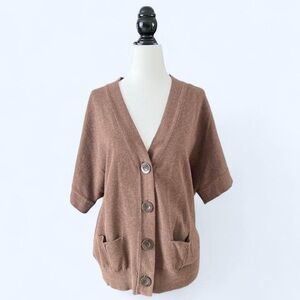 Y2K Cleo Cleo Women’s Brown Short Sleeve Pocket Preppy Cardigan Large